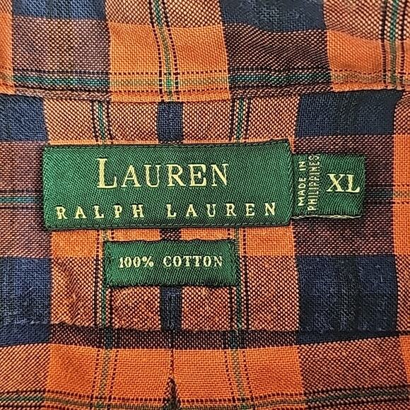 Lauren Ralph Lauren Mens Sz XL Orange Plaid Logo Button Down Long Sleeve Shirt - Picture 3 of 11